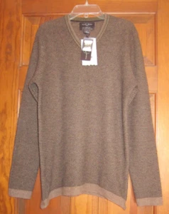 Black Brown 1826 Mens S/P 100% 2 Ply Cashmere V-Neck Pullover Classic Sweater NE - Picture 1 of 7