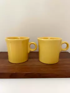 2 Fiesta Ware Sunflower Yellow Coffee Mugs Ring Handle 10 oz - Picture 1 of 9