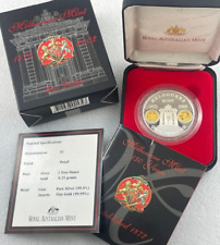 2002 Australian Melbourne Mint $1 99.9% Silver 1oz Proof & Gold Privies Coin