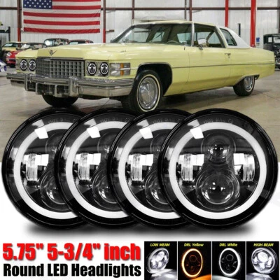 DOT 5.75 5-3/4 Round LED Headlights 4PC Halo Black For Cadillac Calais 1964-1974 - Image 1 of 4