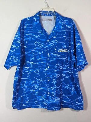 Camisa de pesca activa Perry Ellis America yate náutico agua Aop olas azules XL Foto 1 de 4