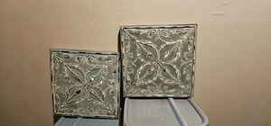 Metal 12.5” Square Shabby Garden Salvage Style Metal Green Aqua Plaque Lot of 2 - Picture 1 of 5