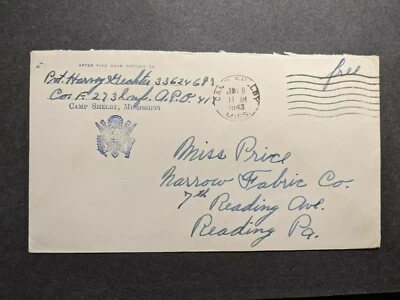 APO 417 CAMP SHELBY, MISS 1943 WWII Army Cover 273 Infantry - Image 1 of 2