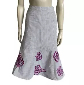 De Colección Y2K THE WORKS Talla 16 Falda Midi Cremallera Lateral Algodón Bordado Volantes Dobladillo Blanco - Imagen 1 de 12