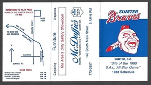 Sumter Braves 1988 (menores) McDuffie's temporada regular calendario de bolsillo casi nuevo-como nuevo - Imagen 1 de 1