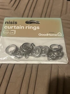 Curtain Rings with Clips, X 10, Metal Curtain Rings, 7-9 mm, Nisis, Goodhome - Picture 1 of 2
