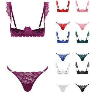 Women's Floral Lace Lingerie Set Underwire Sexy Push Up Bra with G-string Silps - Picture 1 of 32