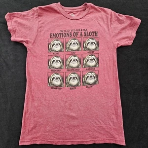 Wild Florida Emotions of a Sloth Red Short Sleeve Cotton Blend T-Shirt Men's S - Picture 1 of 7