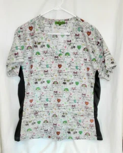 Green Town Puppies & Rainbows Medical Scrub Top Women's Size XL -lil3 - Picture 1 of 4