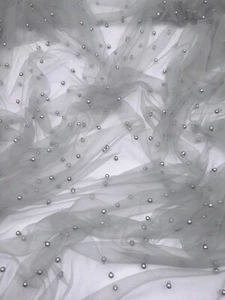 1 mtr silver pearl beaded tulle net bridal dress fabric..58” wide (147cm) - Picture 1 of 4