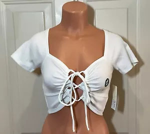 Aeropostale, Größe M, weiß, Rippstrick, Cropped-Top, vorne zum Binden. NEU. - Bild 1 von 13
