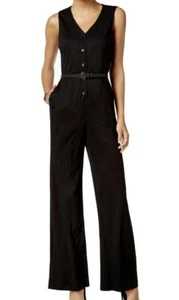 Nine West Women’s Black Sleeveless Pinstripe Jumpsuit Sz 10 Office Siren NWT - Picture 1 of 15
