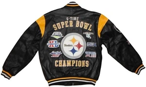Pittsburgh Steelers echte schwarze Lederjacke 6X Super Bowl Champs Medium - Bild 1 von 9