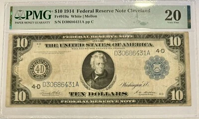 FR. 919 A 1914 $10 FEDERAL RESERVE NOTE CLEVELAND PMG VF20 PREVIOUSLY MOUNTED - Image 1 of 4
