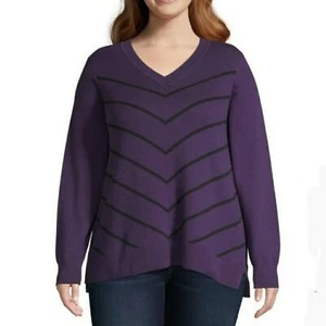 Liz Claiborne Long Sleeve Chevron Sweater - Plus size 3X color purple - Picture 1 of 8