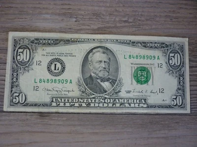 VINTAGE SERIES 1990 $50 DOLLAR BILL FEDERAL RESERVE NOTE - Image 1 of 2