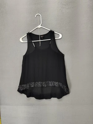 Blusa sin mangas Mossimo para mujer pequeña negra con dobladillo de lentejuelas transparentes sin mangas de fiesta S Foto 1 de 4