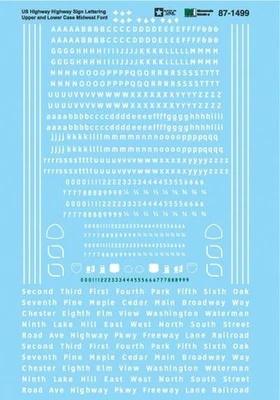 Microscale 87-1499 HO US Highway Road Street Sign Lettering Letters White Decals - Image 1 of 2