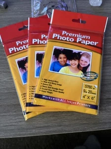 Lot Of 3 Photo Glossy Paper Universal ‘4 X 6’ 20 Sheets Per Pack. 5760 dpi - Picture 1 of 3