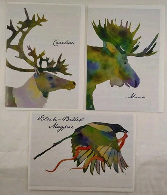 Set Of 3 Wildlife Greeting Cards Ft. Moose, Caribou And Black Billed Magpie - Image 1 of 4