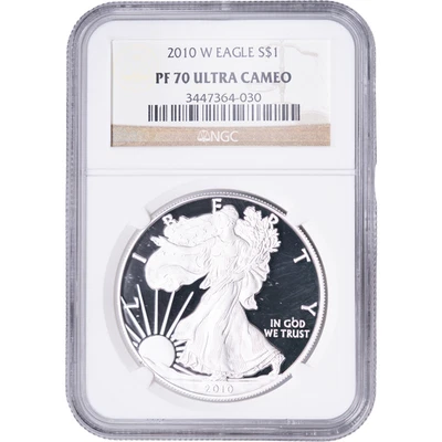 W American Proof Silver Eagle 2010 ~ NGC PF70 Ultra camafeo - etiqueta marrón Foto 1 de 2