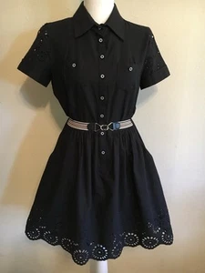 Kookai France Dress Black Cotton Short Sleeve Belted Pockets Lined Eyelet S - Picture 1 of 14