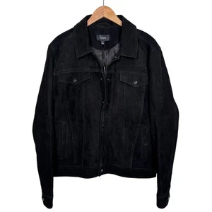 Reiss Eden Suede Leather Jacket Trucker Black Mens XL Collared BNWT £428 - Picture 1 of 15