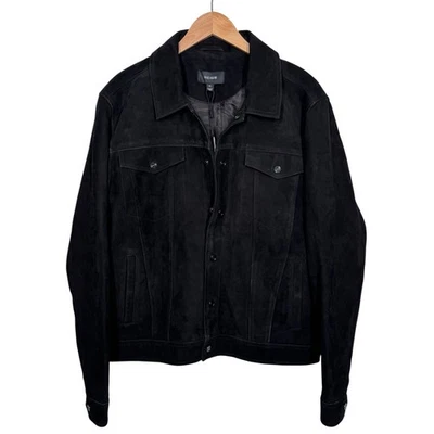 Reiss Eden Suede Leather Jacket Trucker Black Mens XL Collared BNWT £428 - Image 1 of 4
