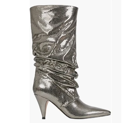 Botas altas Marc Fisher talla 5,5 holgadas estampado de serpiente tacón de aguja peltre para mujer Foto 1 de 4