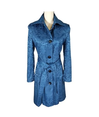 Georgiou Studio Teal Jacquard Trench Coat, Size 4 - Image 1 of 4