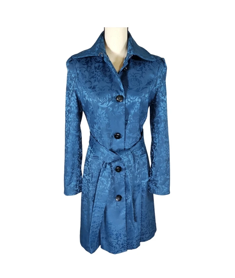 Georgiou Studio Teal Jacquard Trench Coat, Size 4 - Image 1 of 4