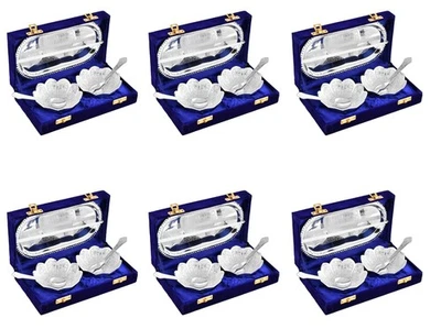 Juego de Bandeja Cuchara Cuenco Plateado Frutas Secas Postre Servir Set Diwali Regalos... Foto 1 de 3