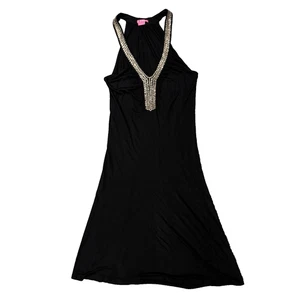 BCBGirls Damen Kleid Small schwarz ärmellos Racerback Stretch V-Ausschnitt Pailletten - Bild 1 von 17