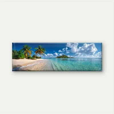 Panoramic  Ocean, Palm Trees & Sandy Shore Canvas Print Wall Art Home Decor - Image 1 of 4