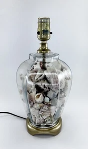 Nautical Ocean Shore Beach Seashell Filled Glass Side Table Lamp - Picture 1 of 4