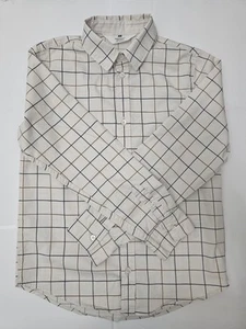 H&M Beige, Navy, And Brown Striped Boys Long Sleeved Collared Dress Shirt Size 8 - Picture 1 of 4