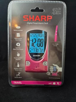 Sharp Tech LCD Travel Alarm Clock Ultra-Slim Design Folding Case SPC430I Pink - Image 1 of 2