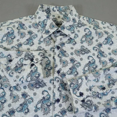 Tasso Elba Shirt Mens XL White Blue Paisley Button Front Long Sleeve Cotton - Image 1 of 4