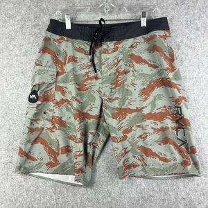 RVCA Board Shorts Swim Trunks Mens 32 Camo Spellout Surf Performance Stretch - Picture 1 of 13