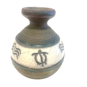 Matti Maui Vintage Vase Hawaiian Raku Fired Pottery signiert 2003 Meeresschildkröte Wellen - Bild 1 von 5