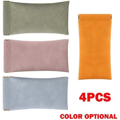 4PCS Leather Mouth Snapped Sunglasses Eyeglass Case Soft Pouch Bag Pocket US - Image 1 of 4