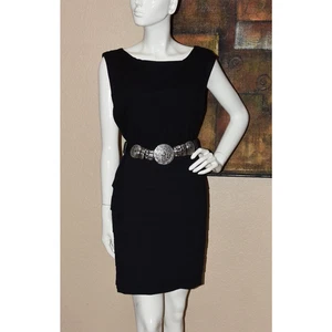 Alice + Olivia Black Chiffon Ruffle Keyhole Open Back Sheath Dress Size M - Picture 1 of 7