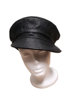 Vintage schwarze Ledermütze Motorrad Biker Kappe Medium hergestellt in den USA Größe Large - Bild 1 von 11