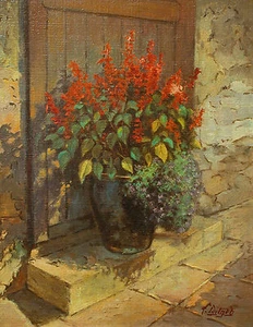 Franz LEITGEB (1911-1997) vaso da fiori davanti alla parete di casa - Foto 1 di 1