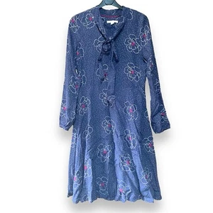 WHITE STUFF Polka dot Dress Size 8 Floral Neck Tie Tea Midi Dress Blue Summer - Picture 1 of 8