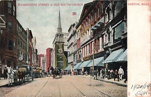 Washington Street & Old South Church Boston MA ca.1906 Postkarte A630 - Bild 1 von 2