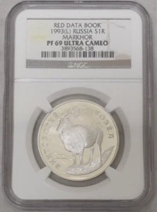 1993 RUSSIA PROOF 1 ROUBLE SILVER COIN RED DATA BOOK MARKITOR NGC PF 69 ULT CAM - Picture 1 of 7