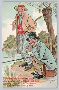 Postcard Humor Fishermen Smoking Pipe Poem Bait Wait Cold Freeze Drink a/s M2 - Picture 1 of 2