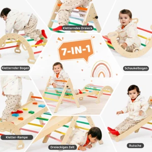 Klappbares Kletterdreieck Montessori Set Rutsche Holz Kinder Indoor-Spielplatz - Bild 1 von 9