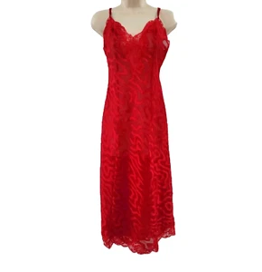 Vestido largo rojo vintage Victoria's Secret camisón pequeño remolino encaje transparente - Imagen 1 de 5